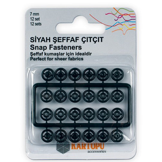 Kartopu 7 mm 12 Set Siyah Plastik Çıt Çıt - K007.1.0030